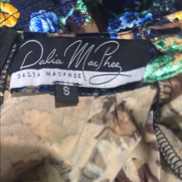 Dalia MacPhee Blue Velvet Floral Dress with Long Sleeves - Picture 6 of 7